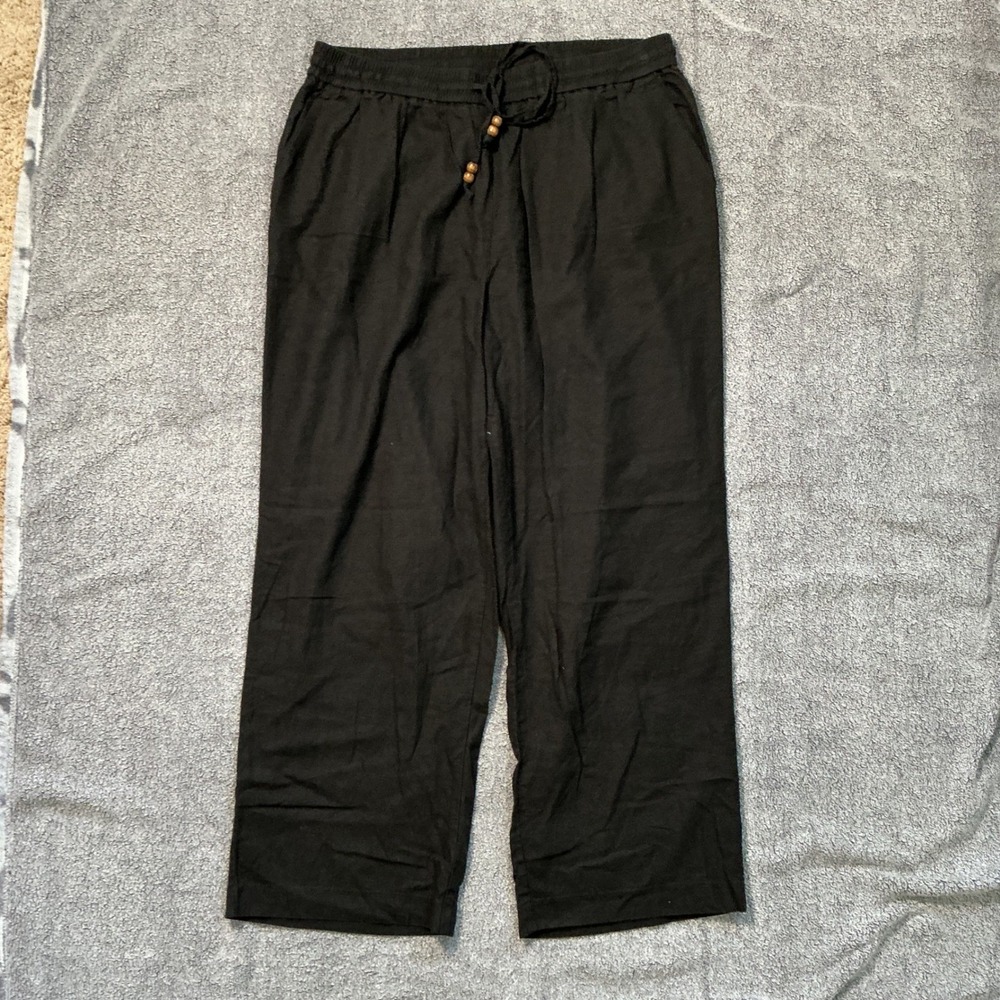 Philosophy Republic Clothing Black Linen Blend Wide Leg Drawstring Pants 1X/TG